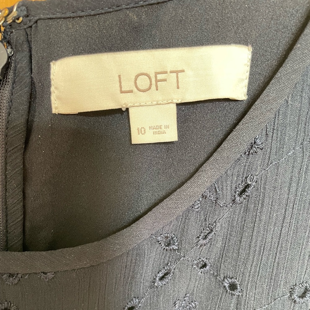 Loft Navy Eyelet Dress with Tiered Ruffle - Picture 4 of 6